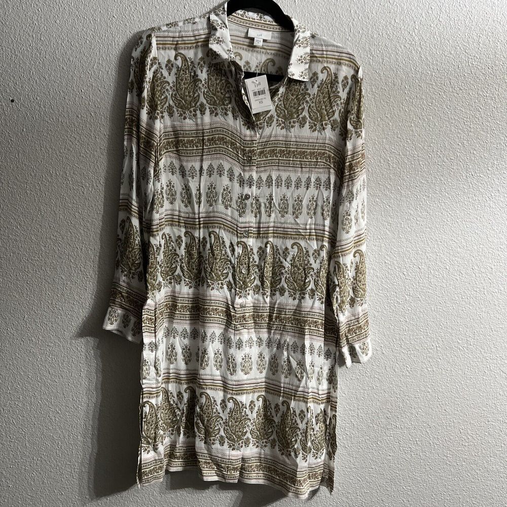 New! J. JILL Paisley Floral Print Lightweight Tunic Shirt Dress Sandune Size XS